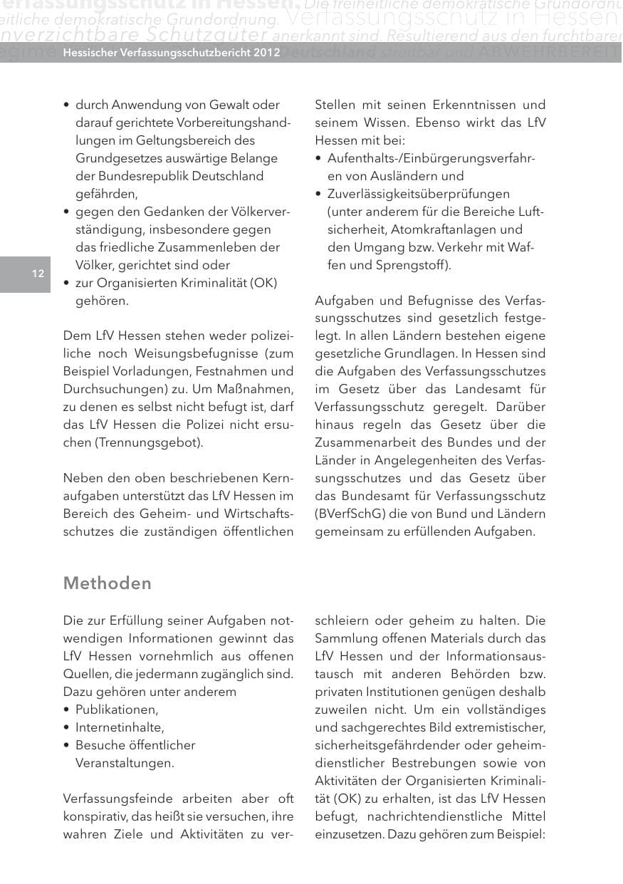 Seite 12 des Verfassungsschutzbericht 2012 Hessen