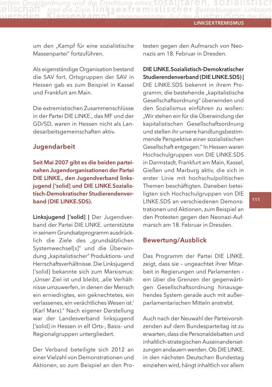 Seite 111 des Verfassungsschutzbericht 2012 Hessen