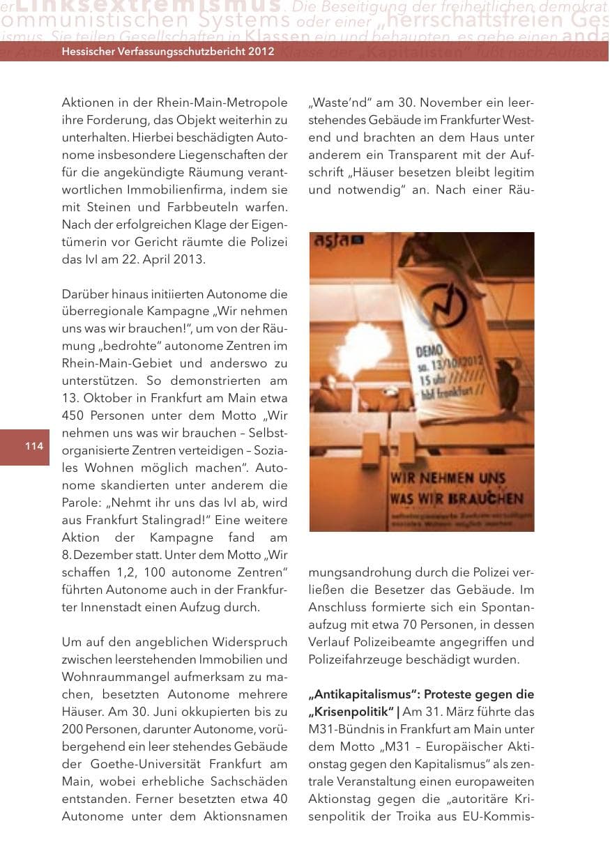 Seite 114 des Verfassungsschutzbericht 2012 Hessen