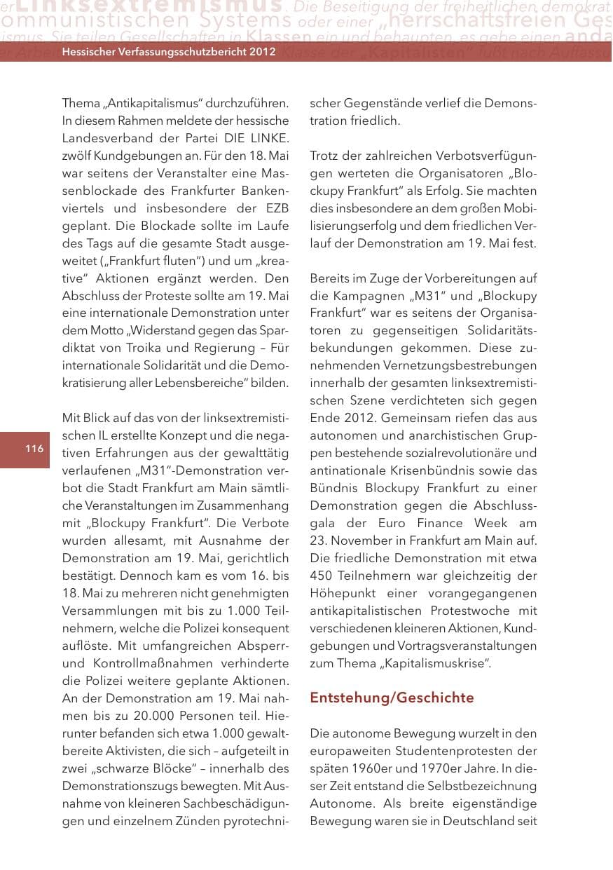 Seite 116 des Verfassungsschutzbericht 2012 Hessen