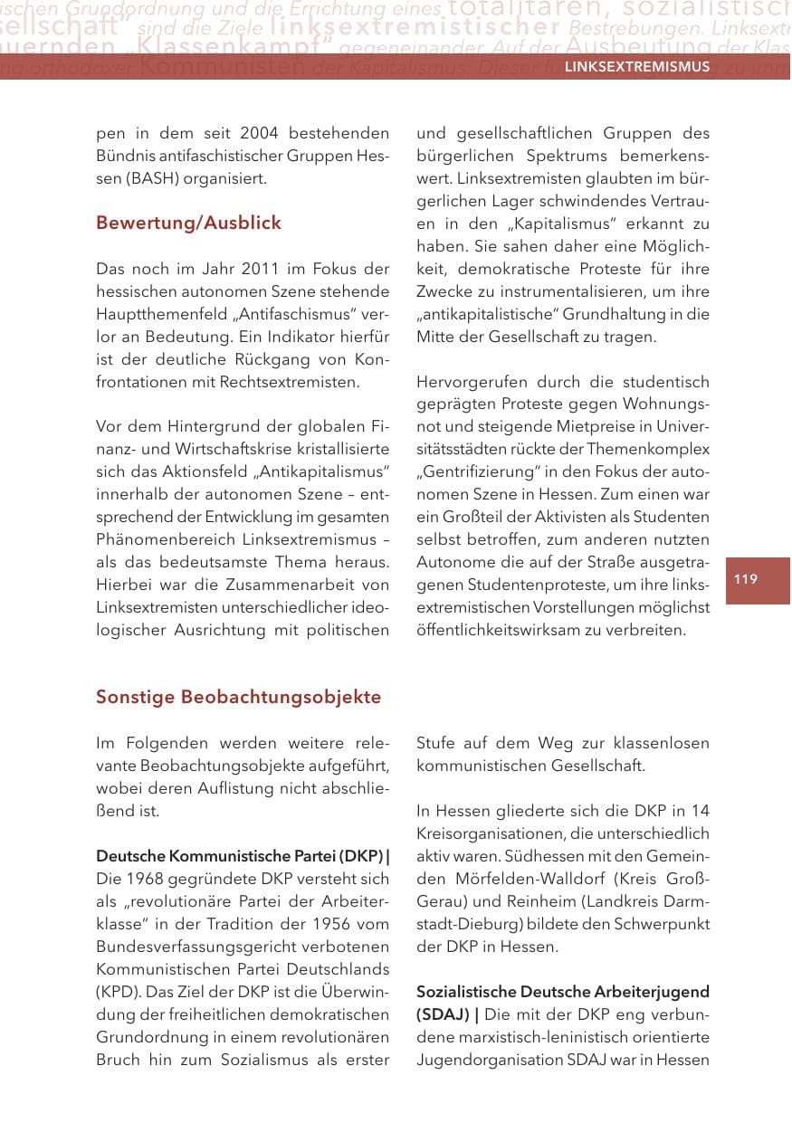 Seite 119 des Verfassungsschutzbericht 2012 Hessen