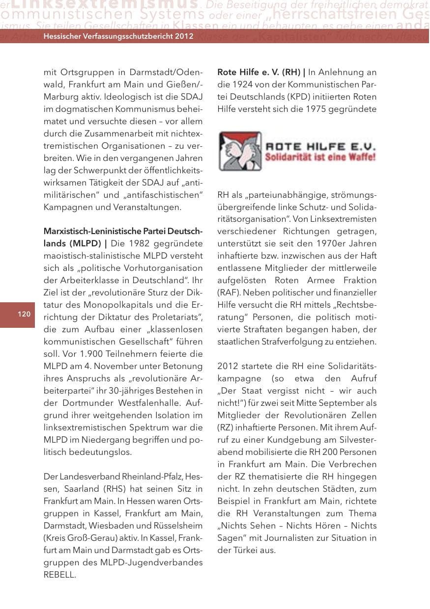 Seite 120 des Verfassungsschutzbericht 2012 Hessen