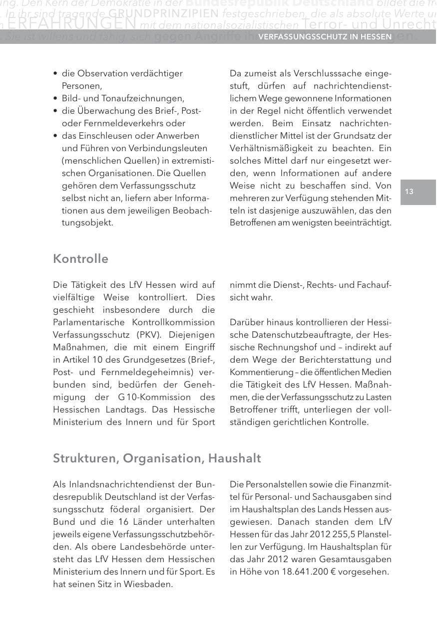 Seite 13 des Verfassungsschutzbericht 2012 Hessen