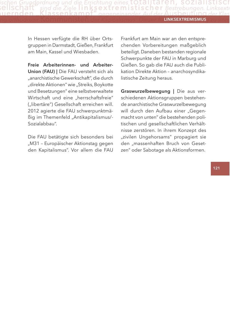 Seite 121 des Verfassungsschutzbericht 2012 Hessen