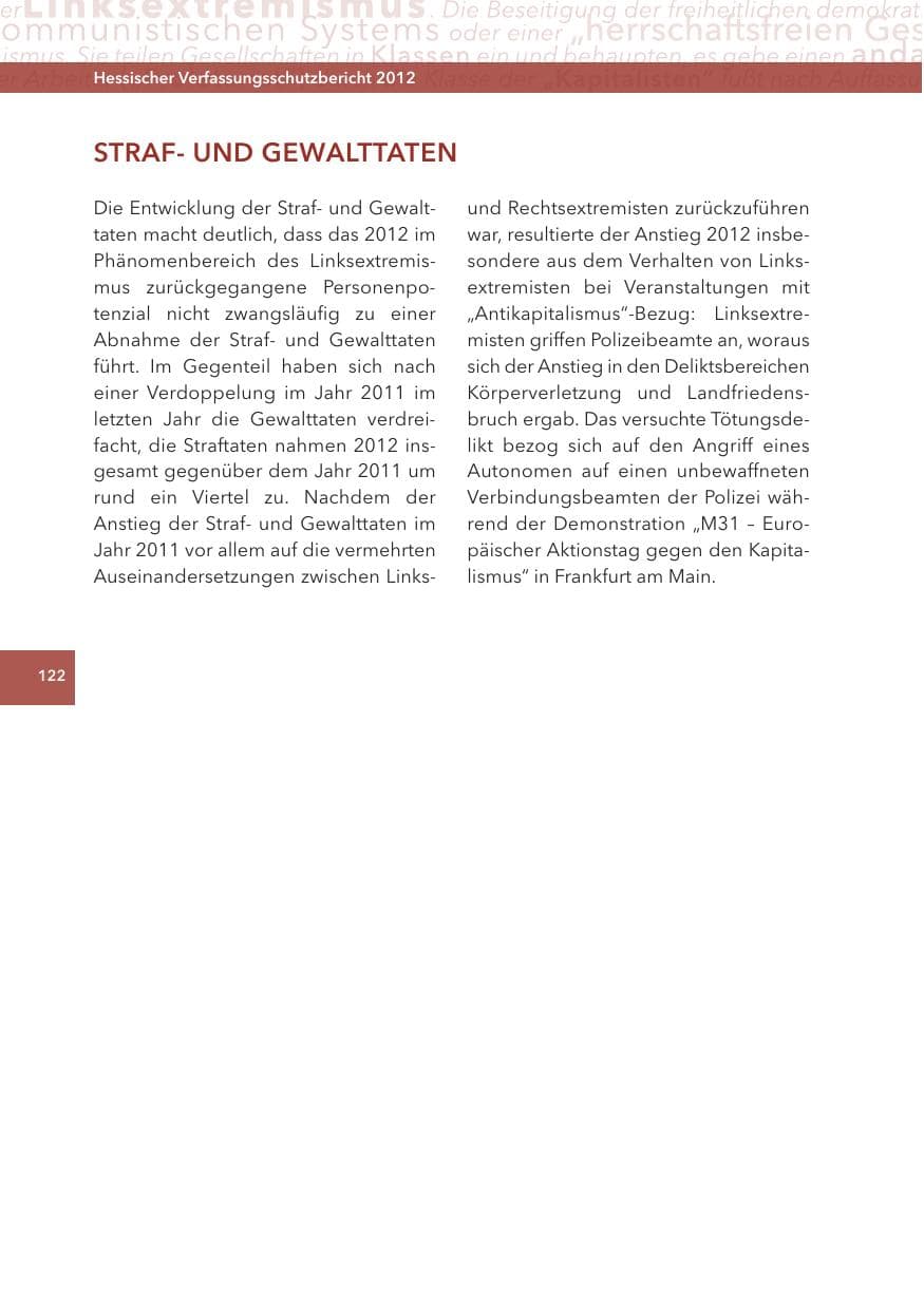 Seite 122 des Verfassungsschutzbericht 2012 Hessen