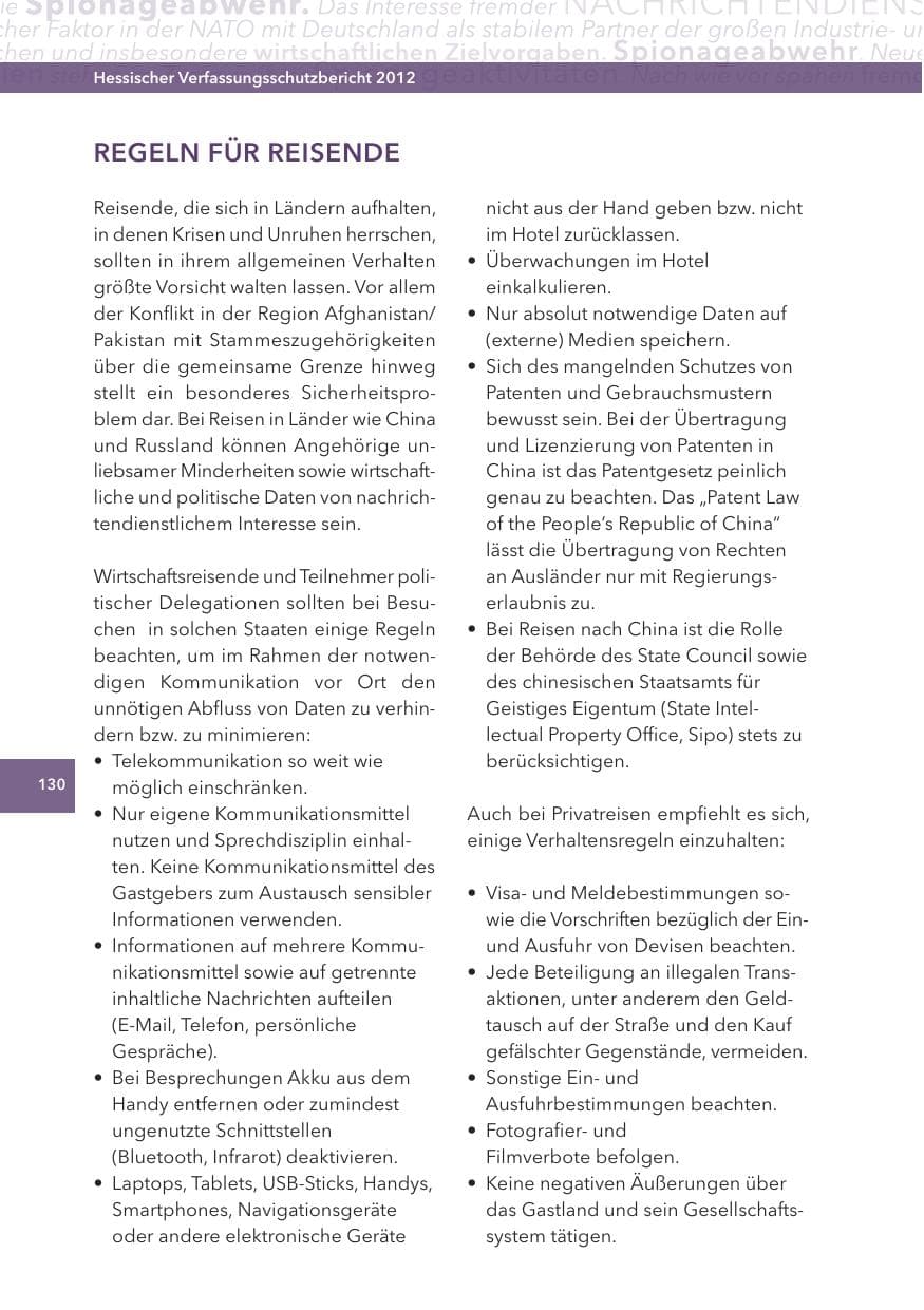 Seite 130 des Verfassungsschutzbericht 2012 Hessen