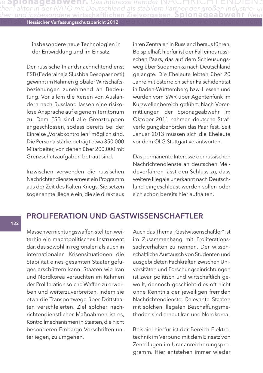 Seite 132 des Verfassungsschutzbericht 2012 Hessen