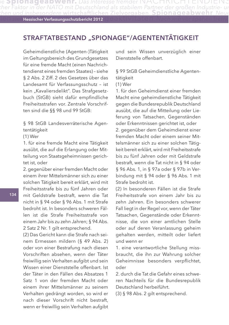 Seite 134 des Verfassungsschutzbericht 2012 Hessen