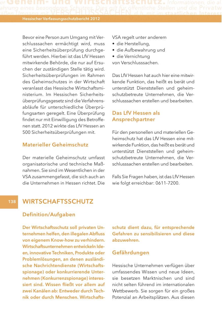 Seite 138 des Verfassungsschutzbericht 2012 Hessen