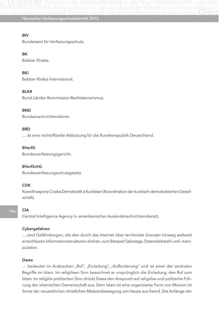 Seite 146 des Verfassungsschutzbericht 2012 Hessen