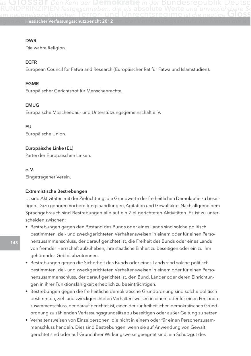 Seite 148 des Verfassungsschutzbericht 2012 Hessen