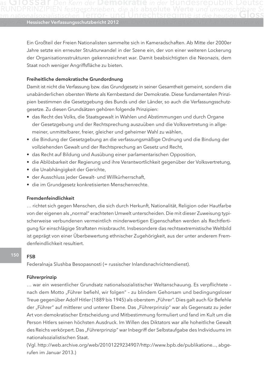Seite 150 des Verfassungsschutzbericht 2012 Hessen