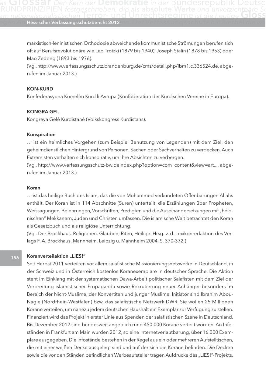 Seite 156 des Verfassungsschutzbericht 2012 Hessen