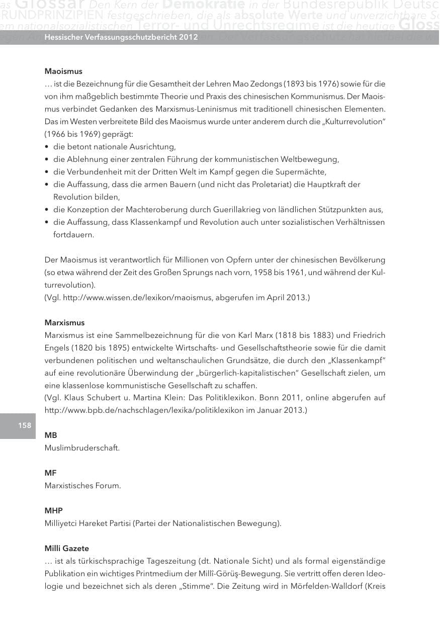 Seite 158 des Verfassungsschutzbericht 2012 Hessen