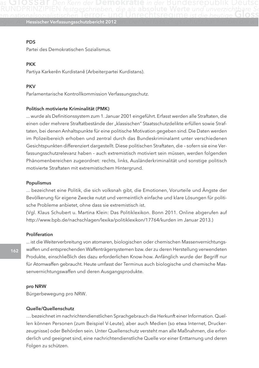 Seite 162 des Verfassungsschutzbericht 2012 Hessen