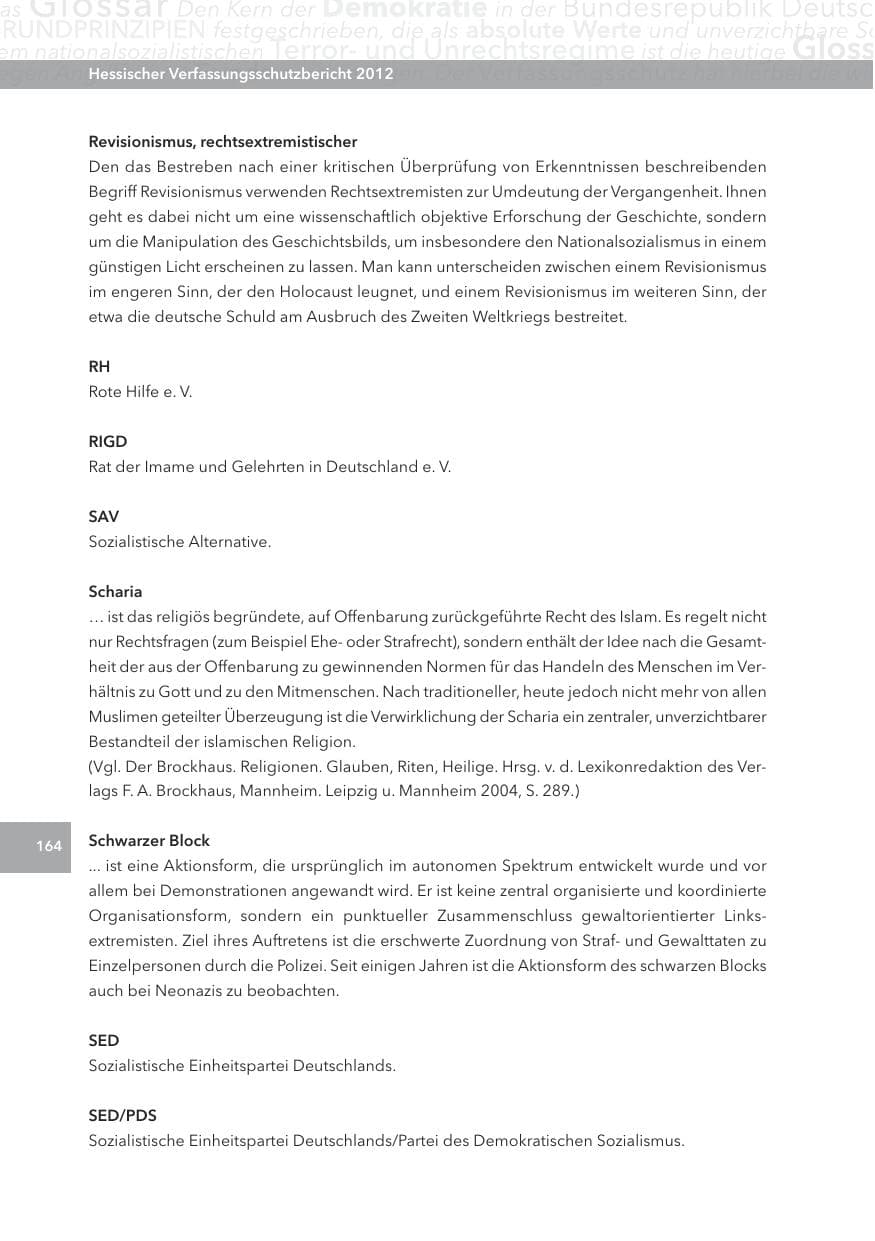 Seite 164 des Verfassungsschutzbericht 2012 Hessen