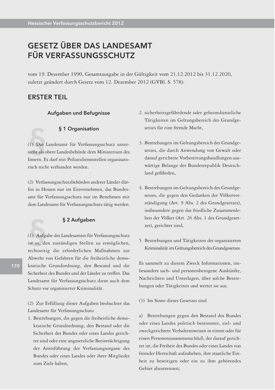 Seite 170 des Verfassungsschutzbericht 2012 Hessen