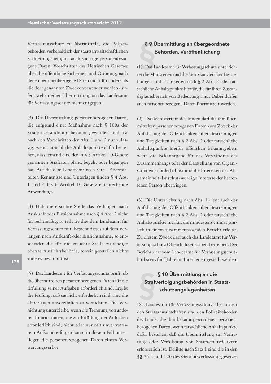 Seite 178 des Verfassungsschutzbericht 2012 Hessen