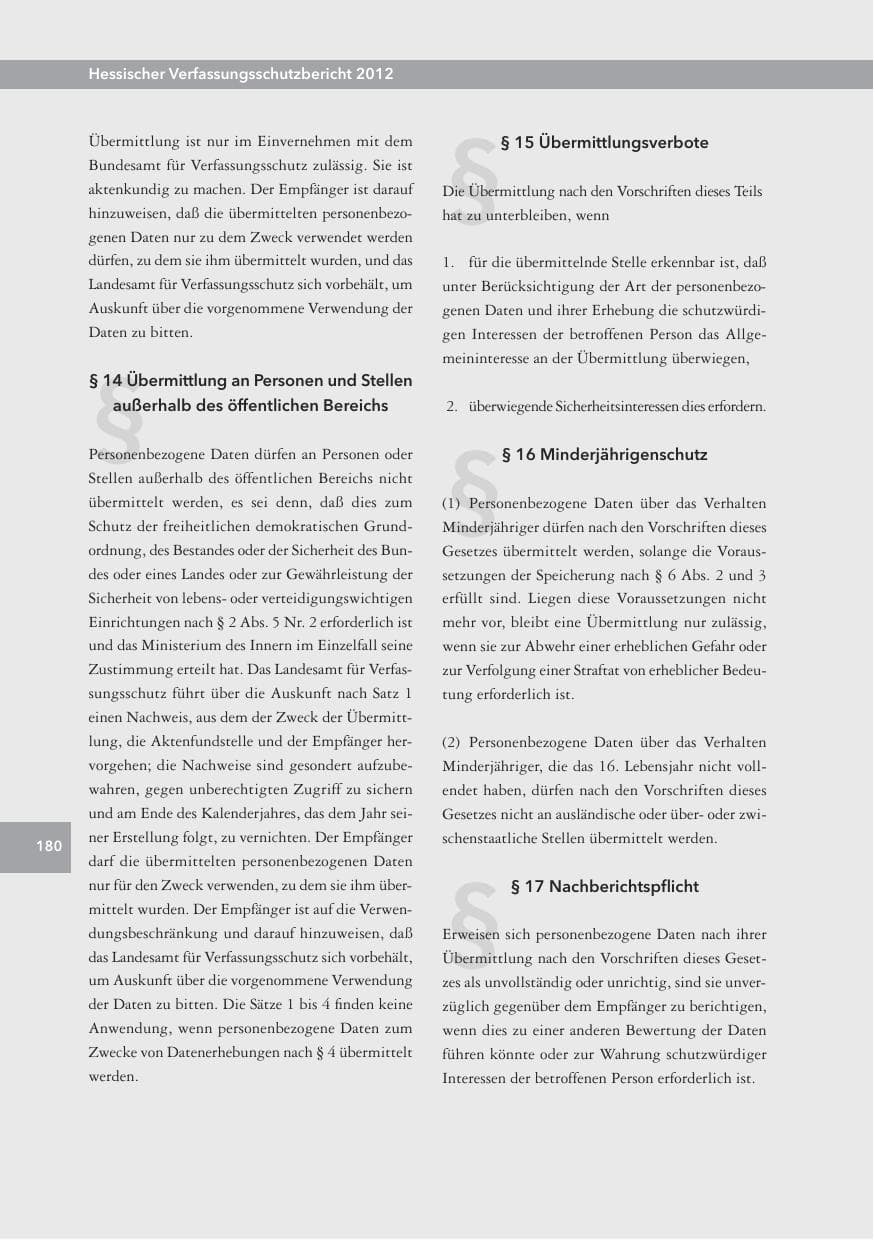 Seite 180 des Verfassungsschutzbericht 2012 Hessen