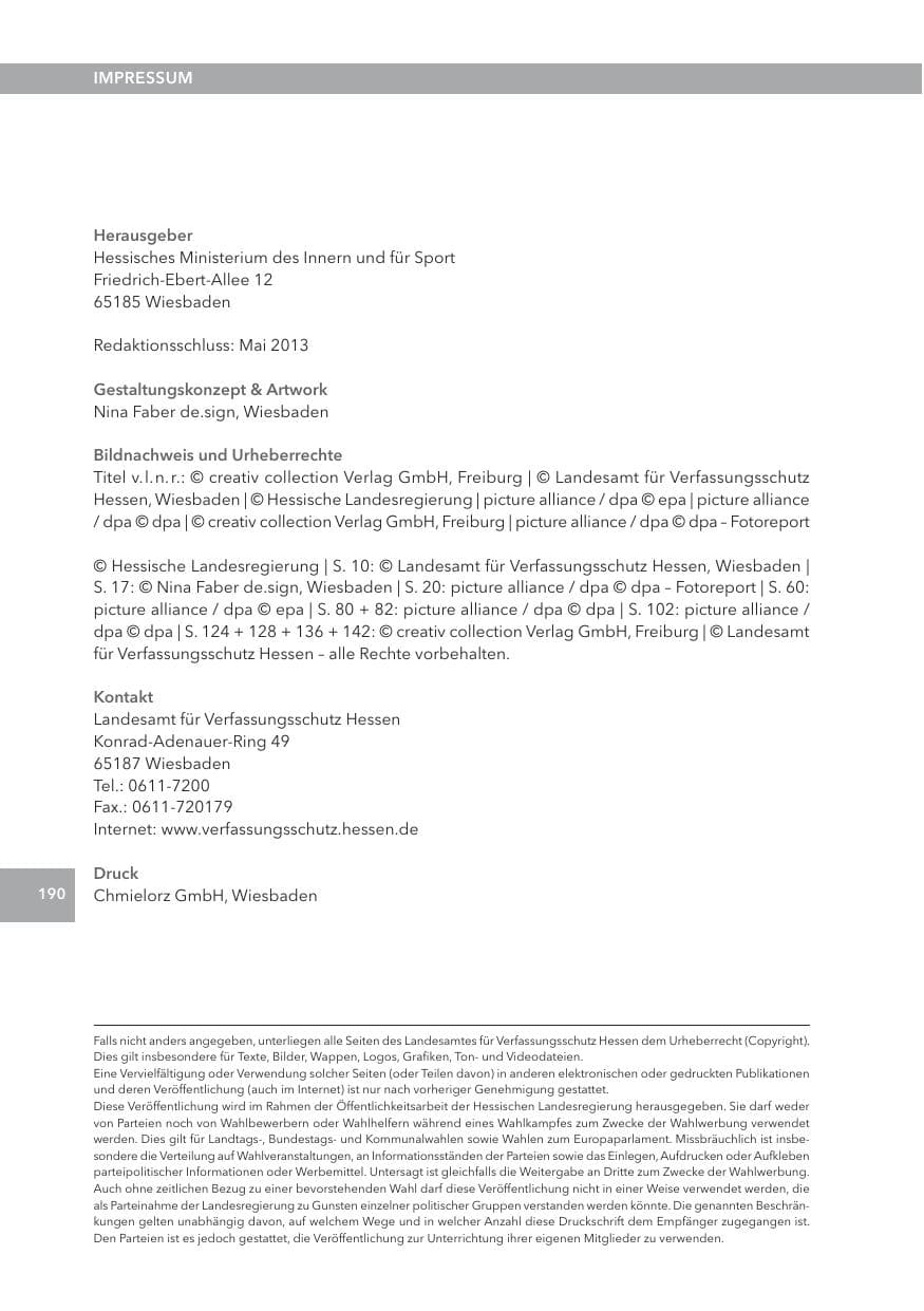 Seite 190 des Verfassungsschutzbericht 2012 Hessen