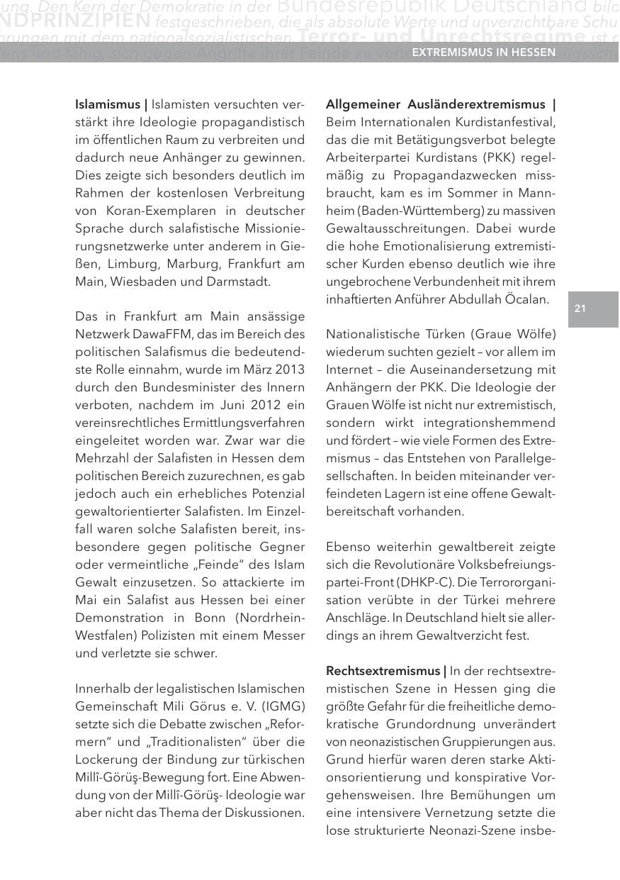 Seite 21 des Verfassungsschutzbericht 2012 Hessen