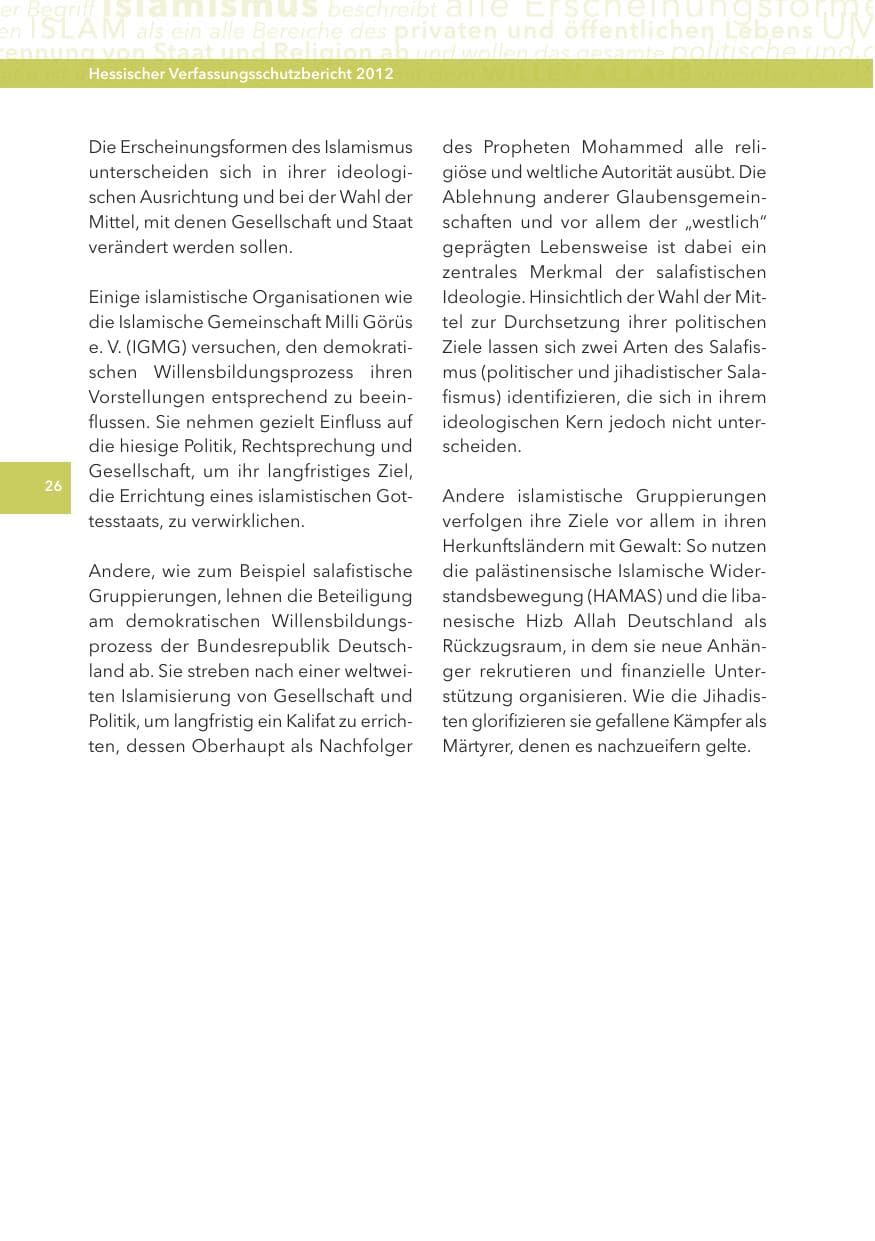 Seite 26 des Verfassungsschutzbericht 2012 Hessen