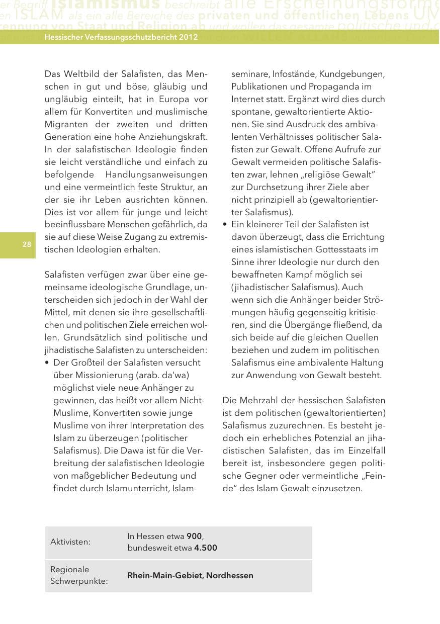 Seite 28 des Verfassungsschutzbericht 2012 Hessen