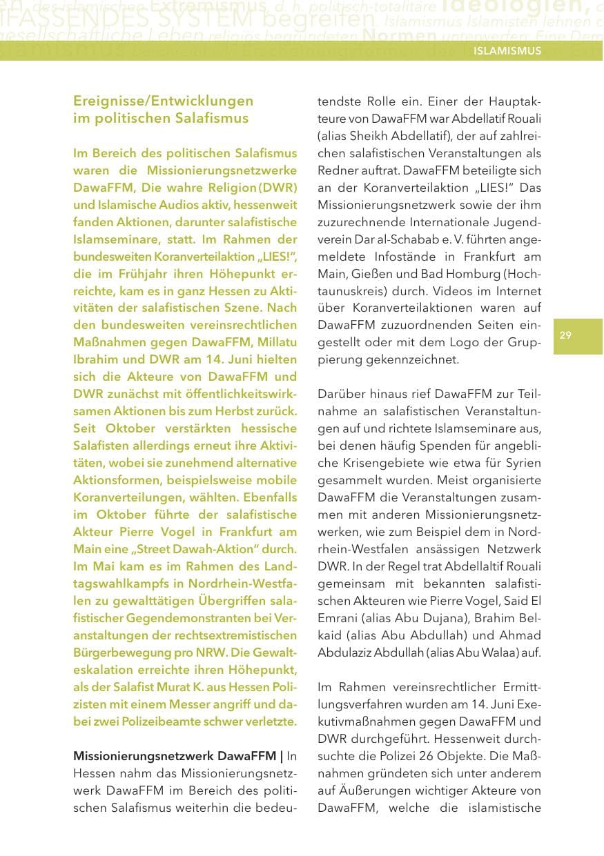 Seite 29 des Verfassungsschutzbericht 2012 Hessen