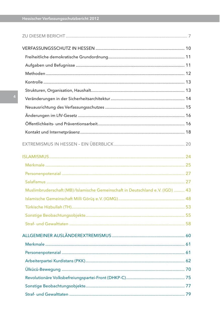 Seite 4 des Verfassungsschutzbericht 2012 Hessen