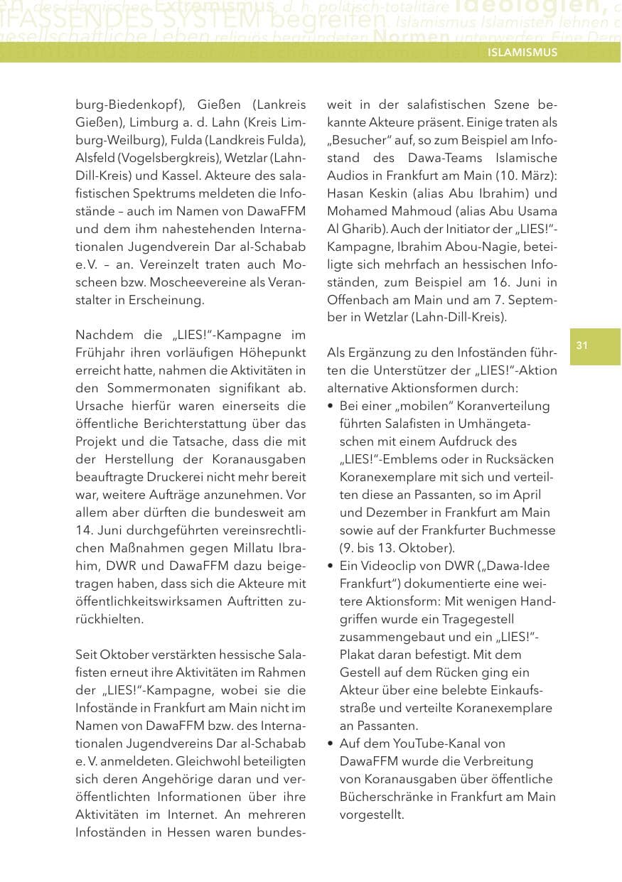 Seite 31 des Verfassungsschutzbericht 2012 Hessen