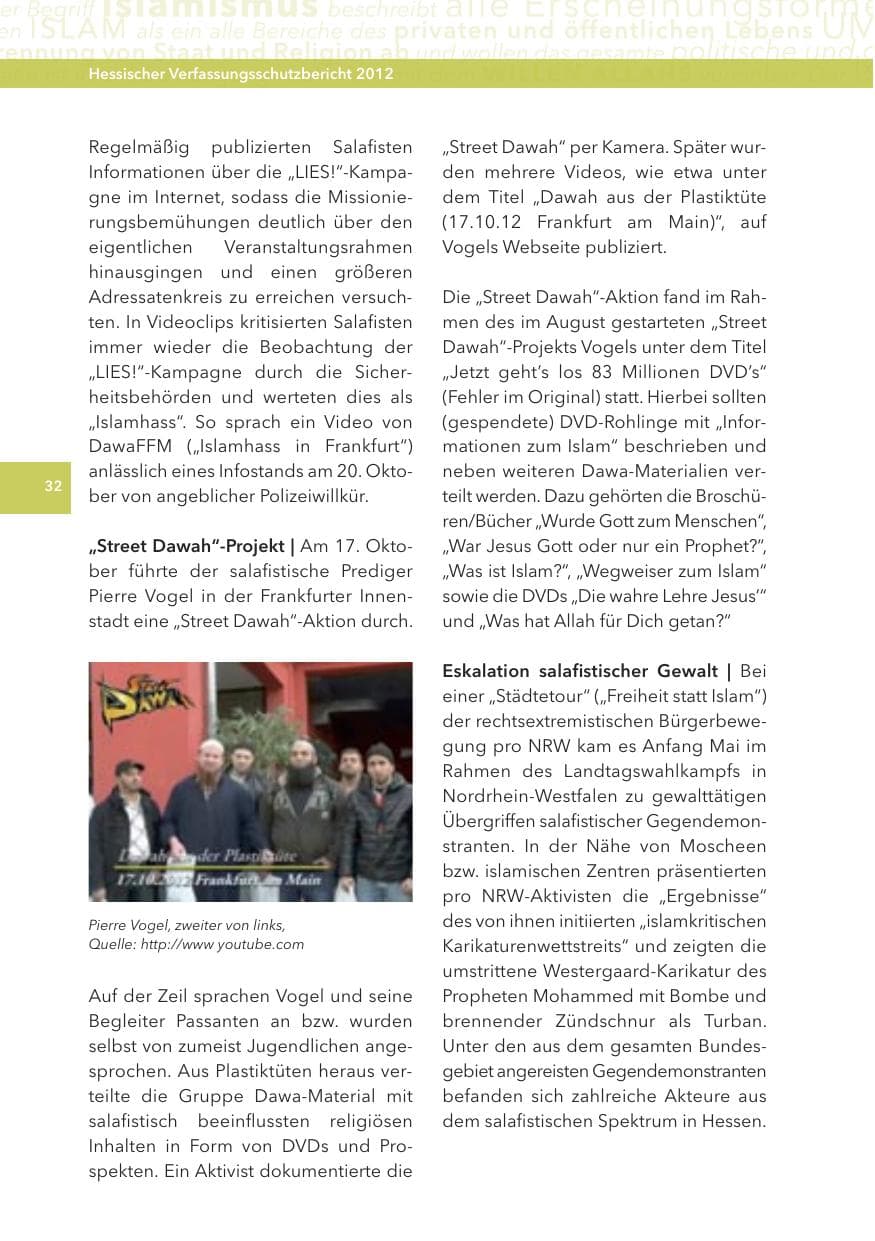 Seite 32 des Verfassungsschutzbericht 2012 Hessen