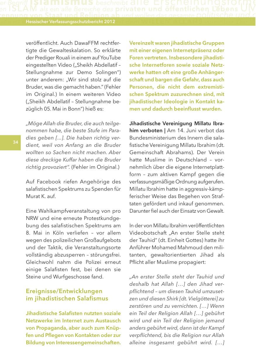 Seite 34 des Verfassungsschutzbericht 2012 Hessen
