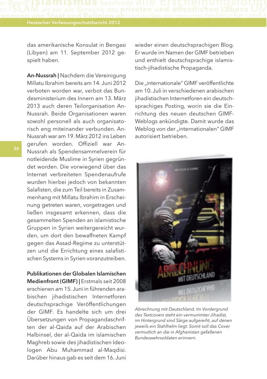 Seite 36 des Verfassungsschutzbericht 2012 Hessen