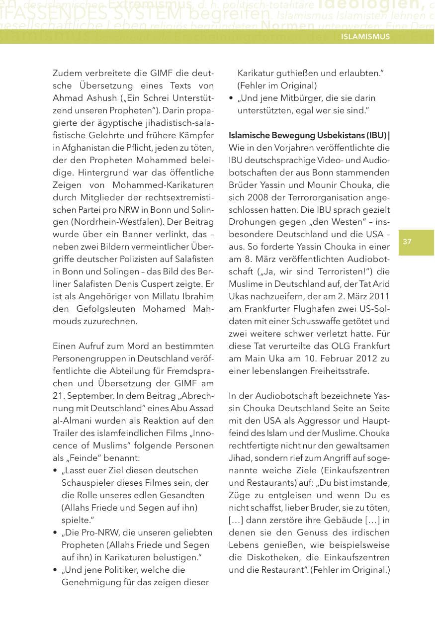 Seite 37 des Verfassungsschutzbericht 2012 Hessen