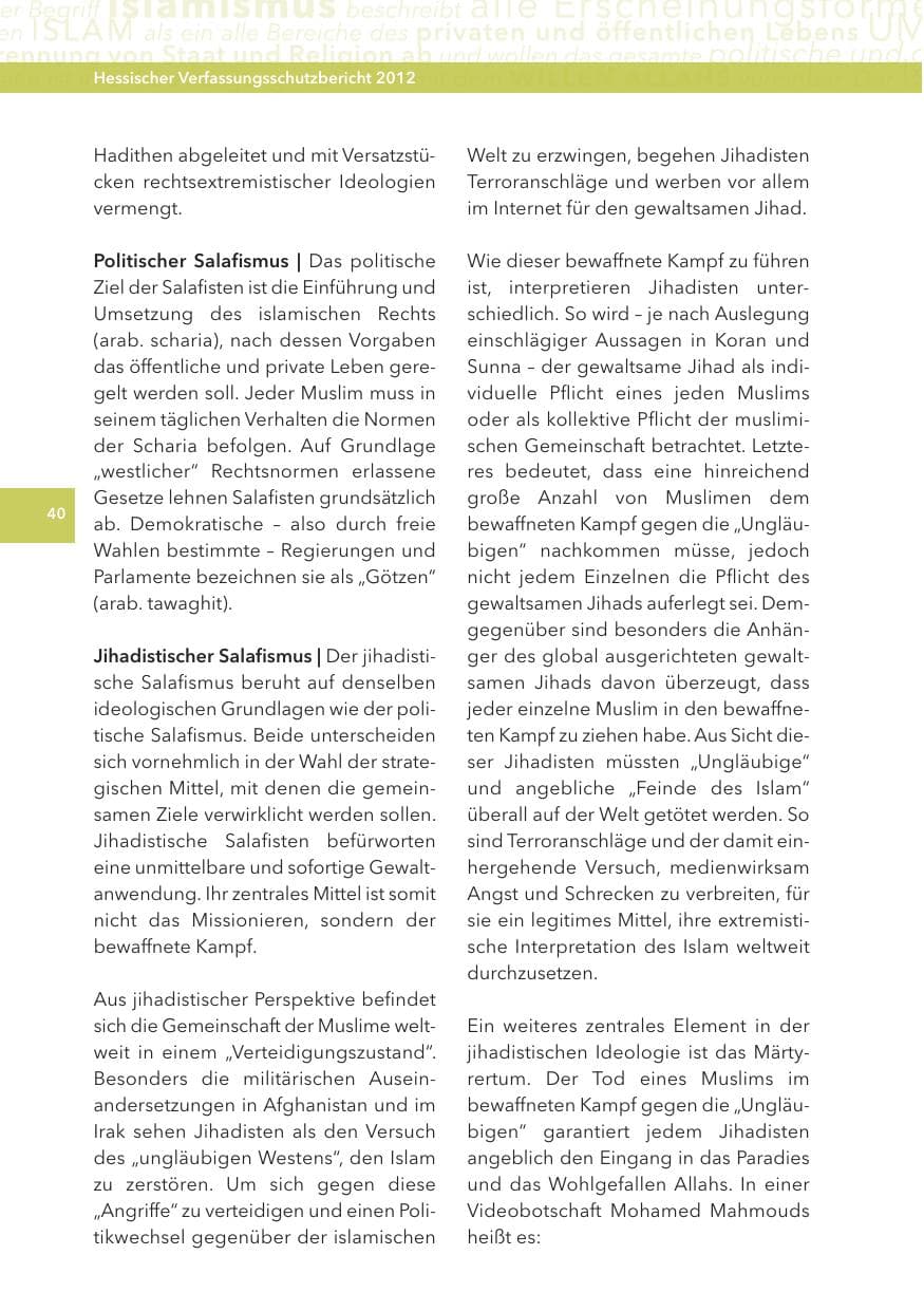 Seite 40 des Verfassungsschutzbericht 2012 Hessen