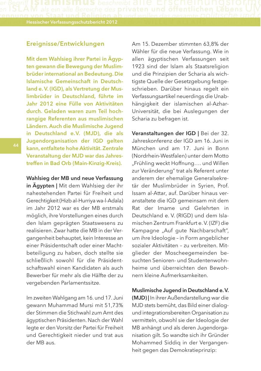 Seite 44 des Verfassungsschutzbericht 2012 Hessen