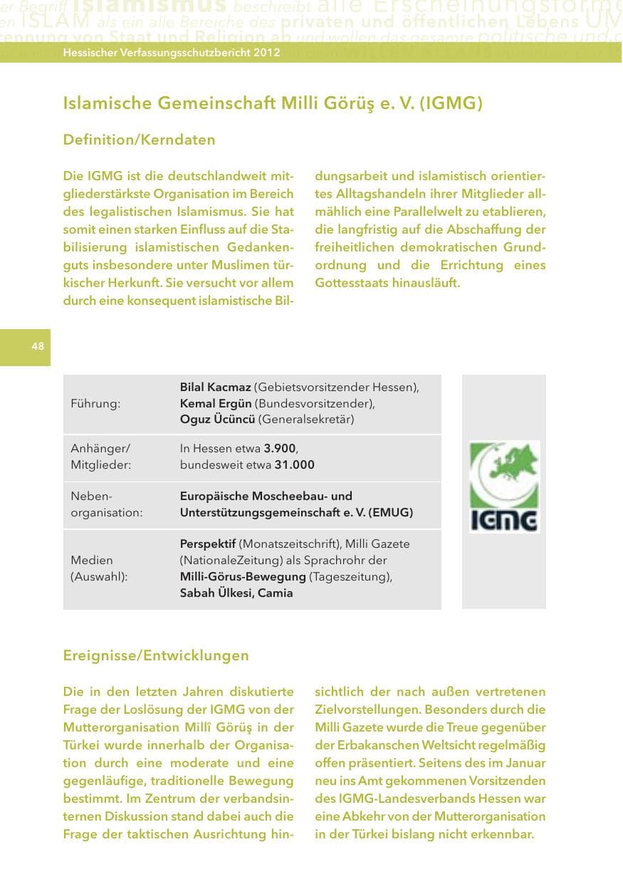 Seite 48 des Verfassungsschutzbericht 2012 Hessen