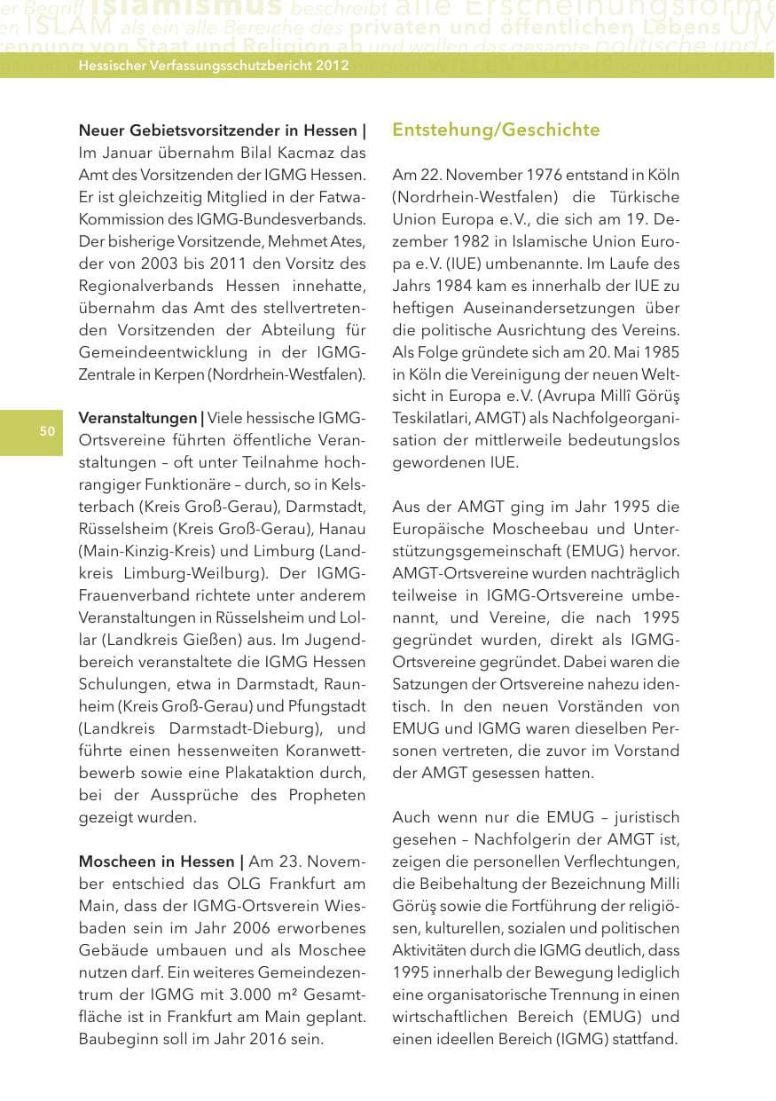 Seite 50 des Verfassungsschutzbericht 2012 Hessen