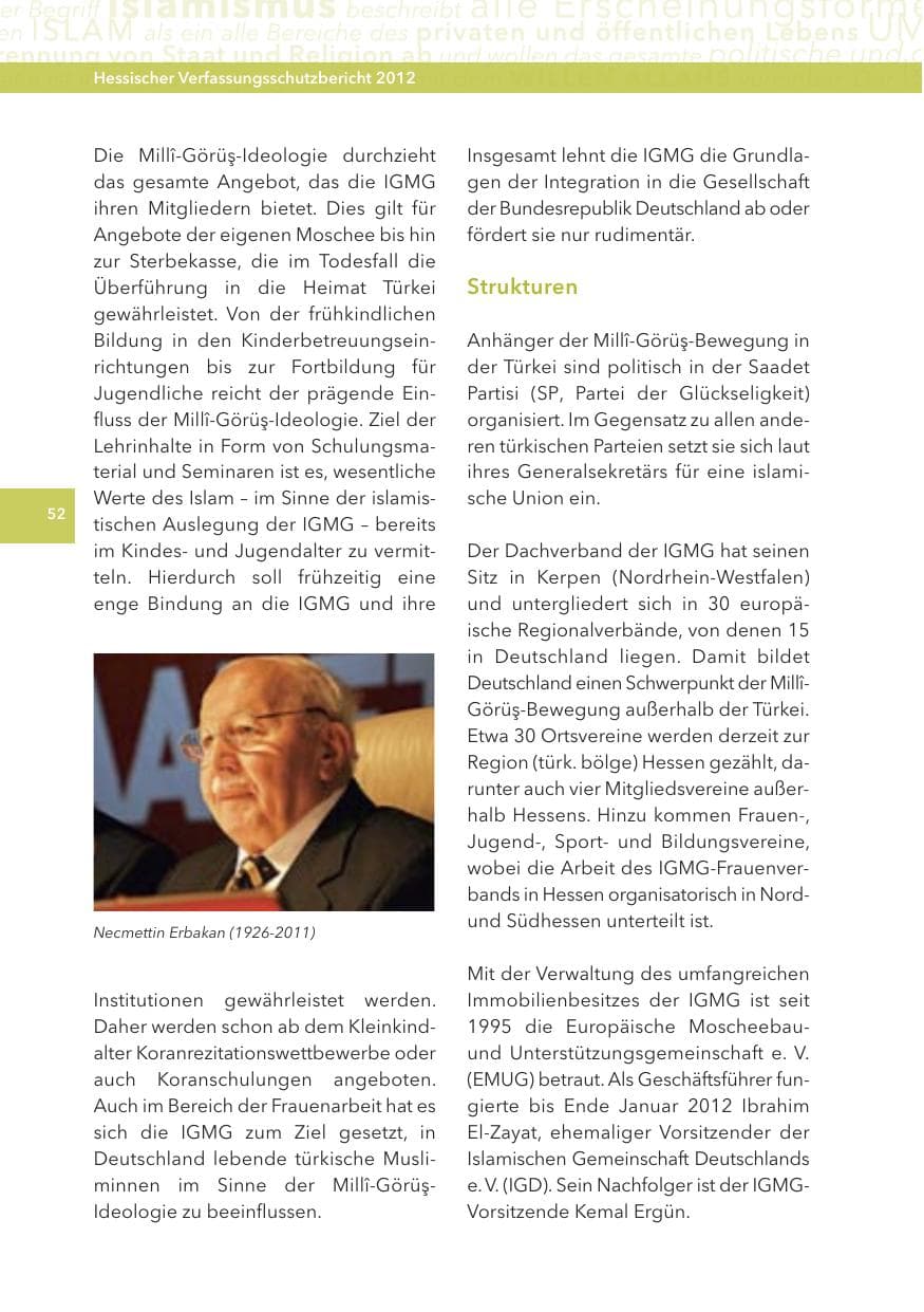 Seite 52 des Verfassungsschutzbericht 2012 Hessen