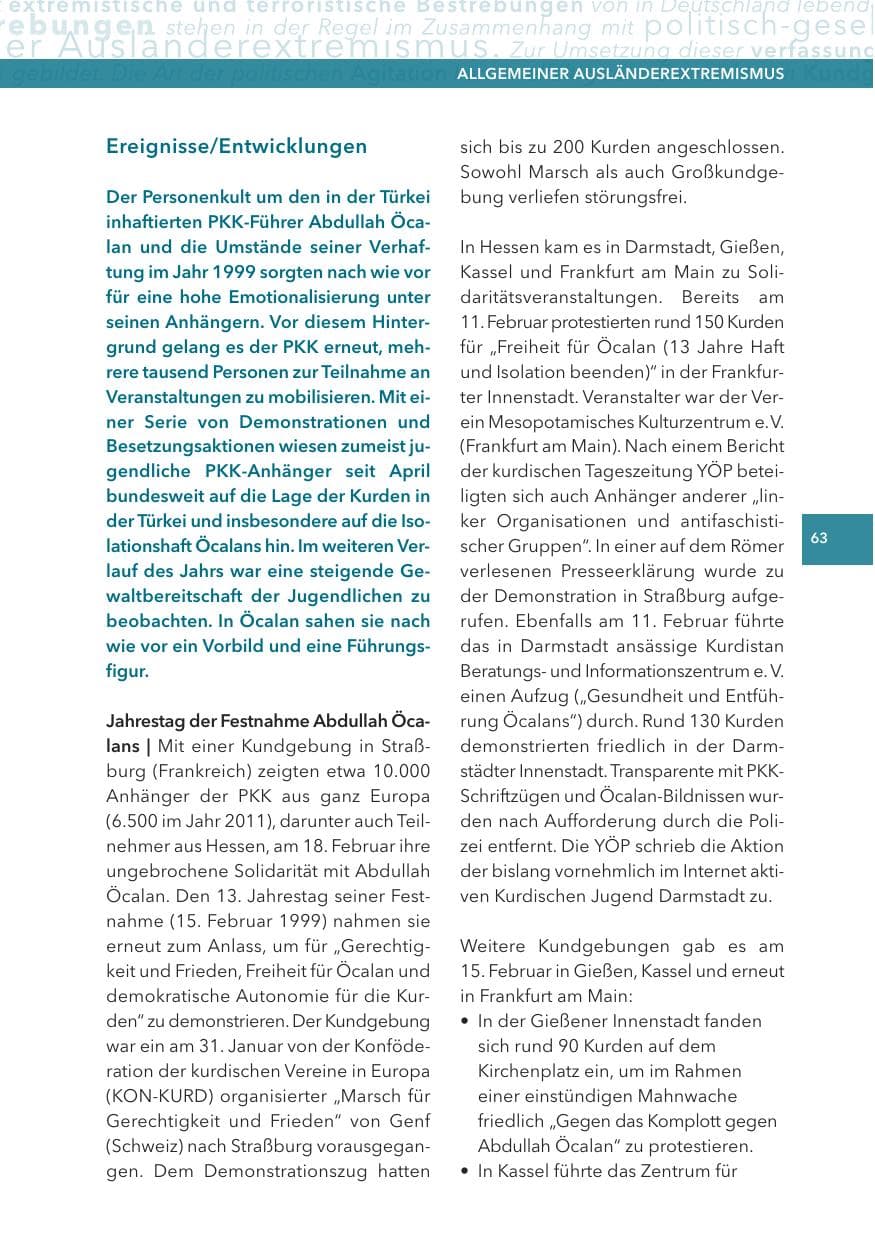 Seite 63 des Verfassungsschutzbericht 2012 Hessen
