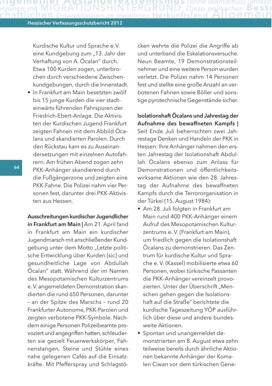 Seite 64 des Verfassungsschutzbericht 2012 Hessen