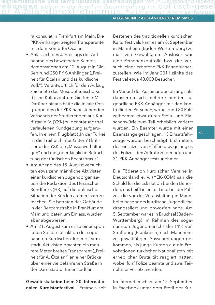 Seite 65 des Verfassungsschutzbericht 2012 Hessen