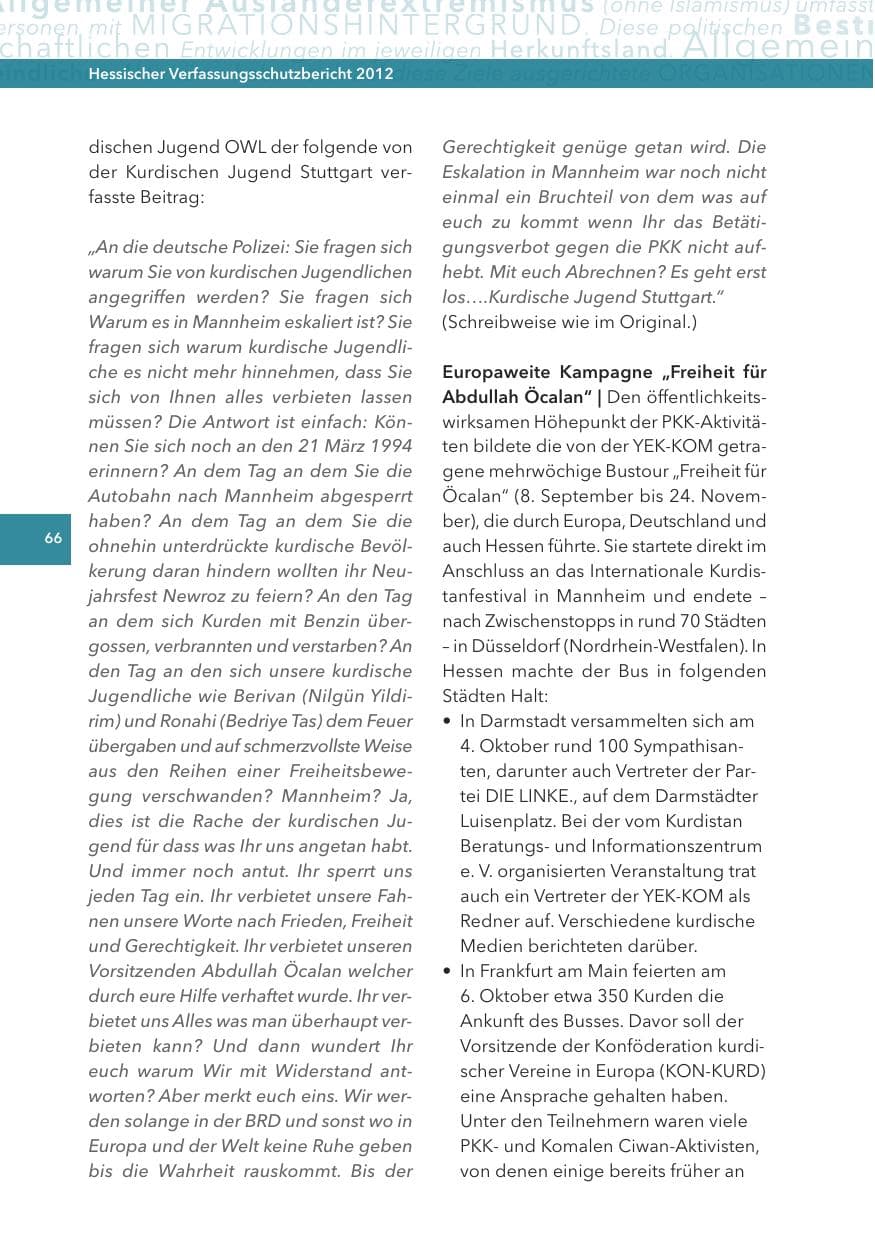 Seite 66 des Verfassungsschutzbericht 2012 Hessen