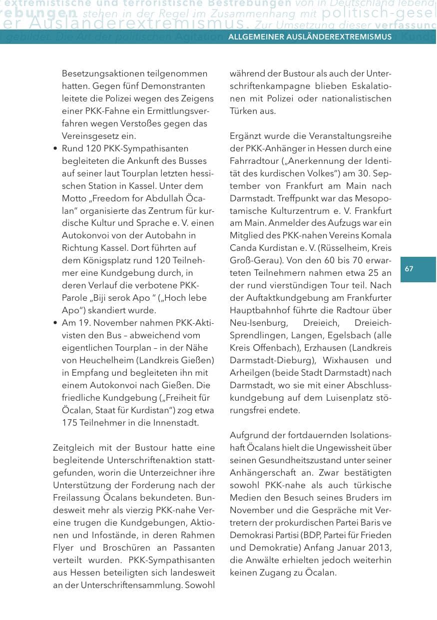 Seite 67 des Verfassungsschutzbericht 2012 Hessen