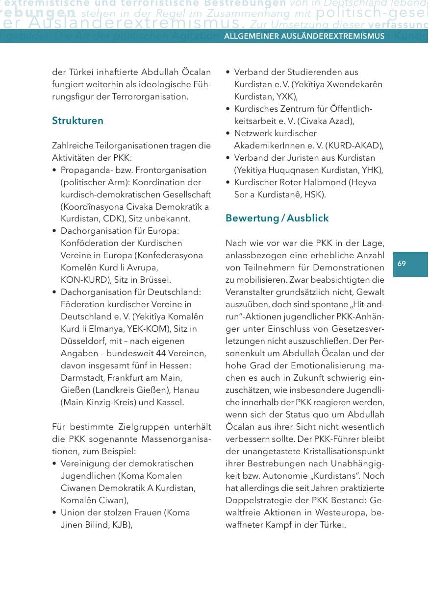 Seite 69 des Verfassungsschutzbericht 2012 Hessen