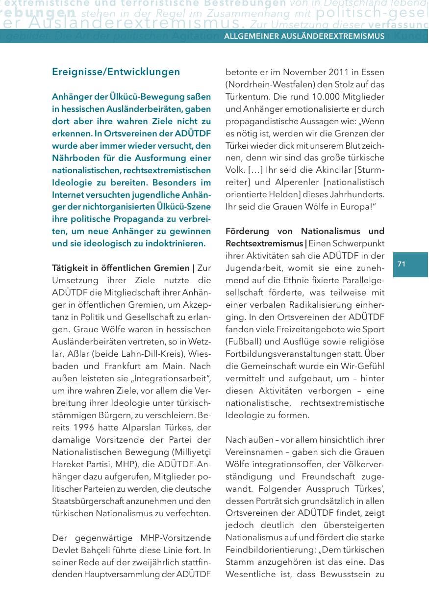 Seite 71 des Verfassungsschutzbericht 2012 Hessen