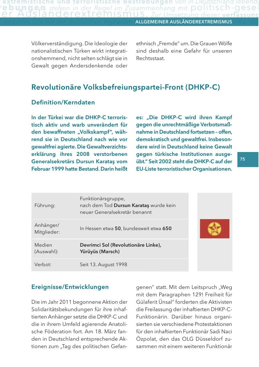 Seite 75 des Verfassungsschutzbericht 2012 Hessen