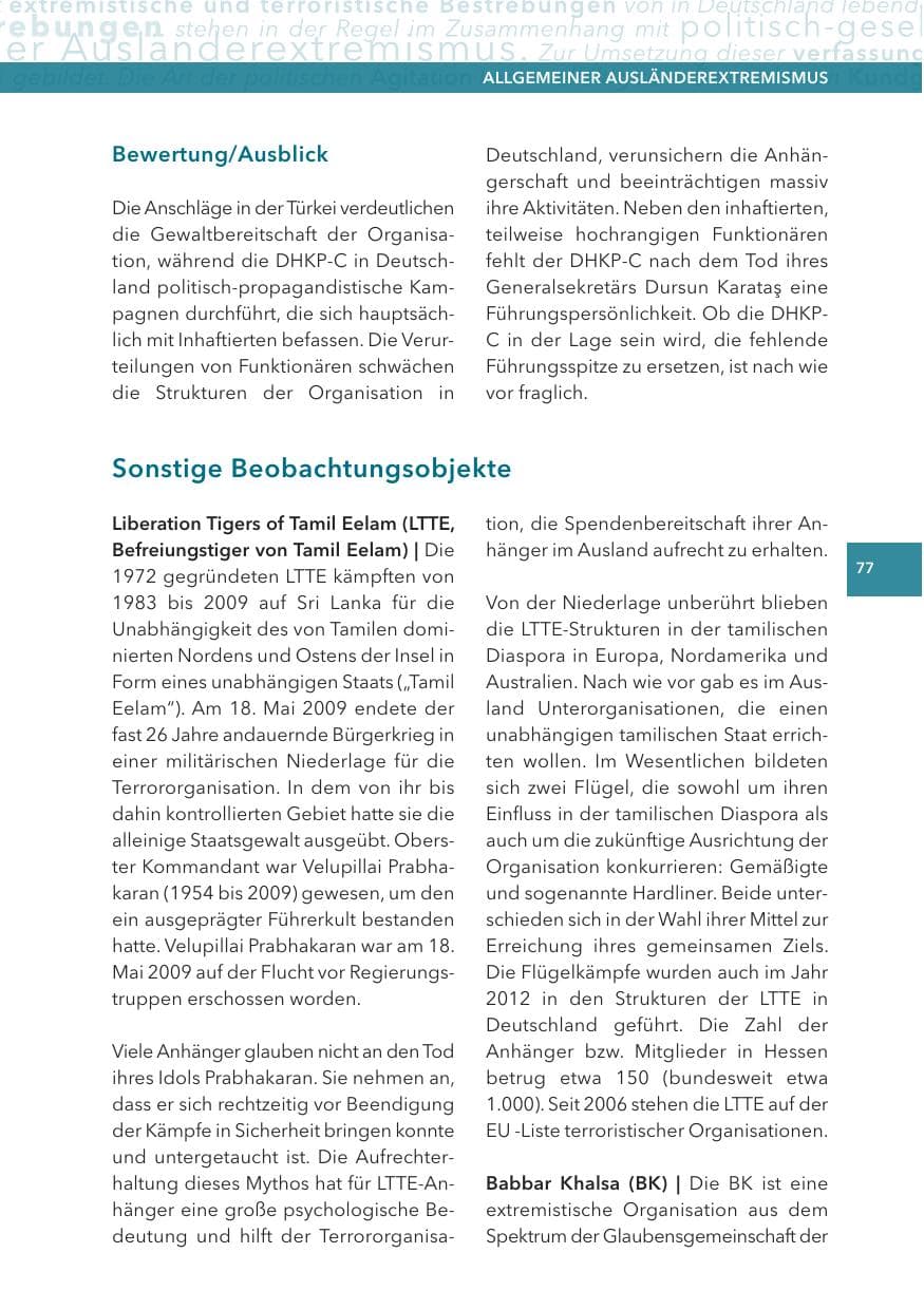 Seite 77 des Verfassungsschutzbericht 2012 Hessen