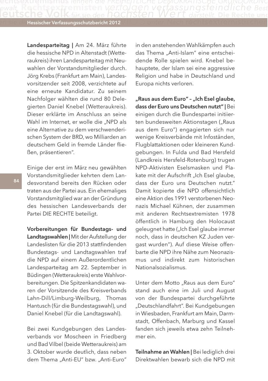 Seite 84 des Verfassungsschutzbericht 2012 Hessen