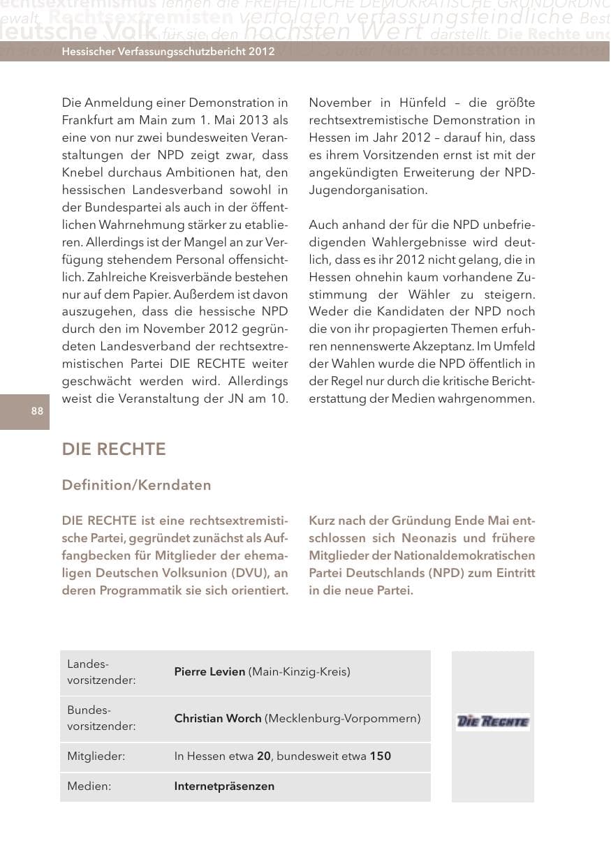 Seite 88 des Verfassungsschutzbericht 2012 Hessen
